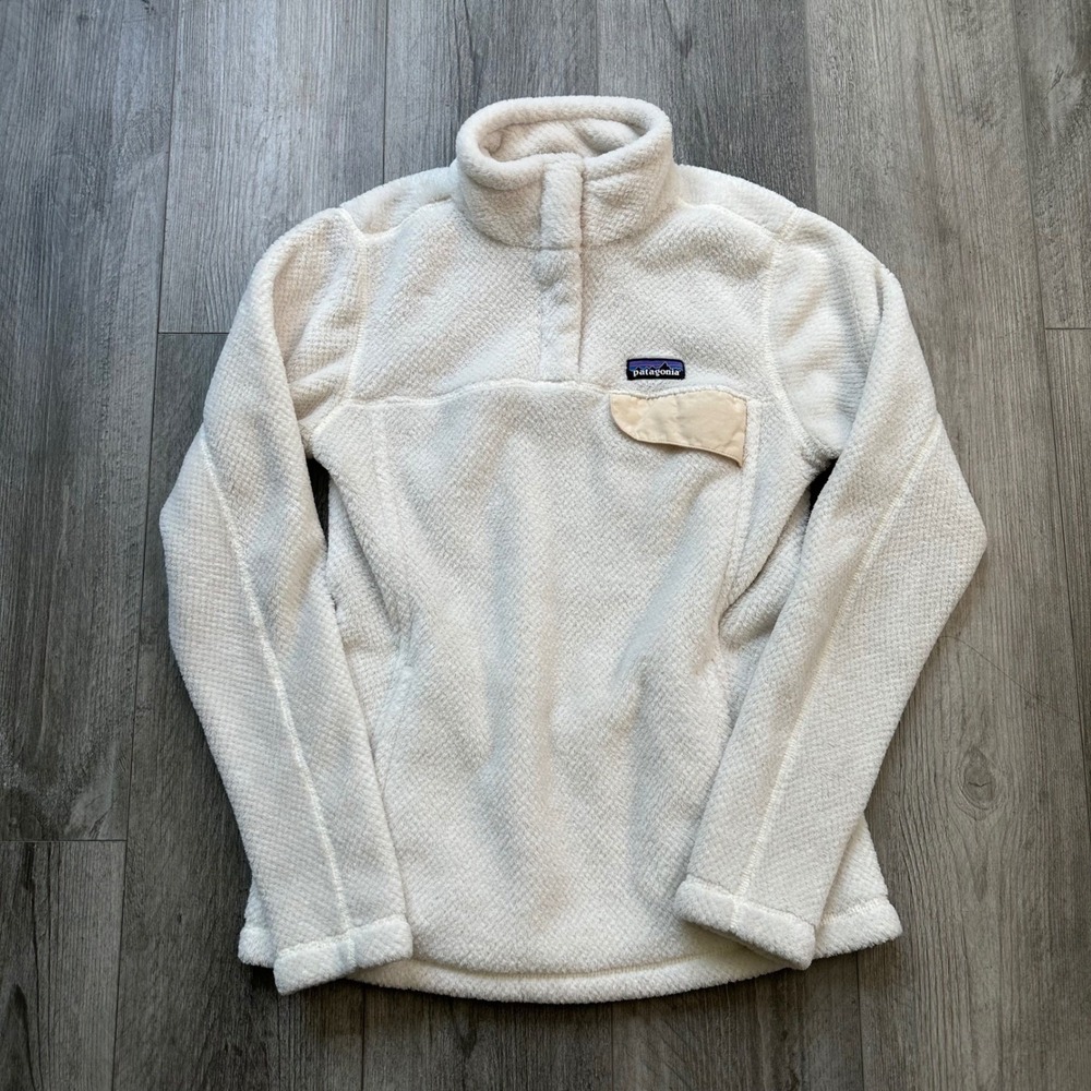 Patagonia Re-Tool Snap-T Fleece Pullover Women's S Cream White Polartec Pocket